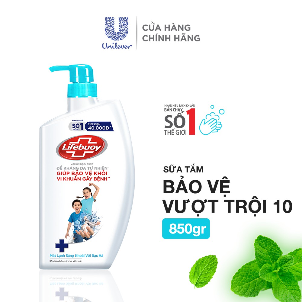 Sữa Tắm Lifebuoy Sạch Khuẩn Bảo Vệ Khỏi 99.9% Vi Khuẩn, Chứa Ion Bạc+ Hỗ Trợ Cùng Đề Kháng Da Tự Nhiên 800G