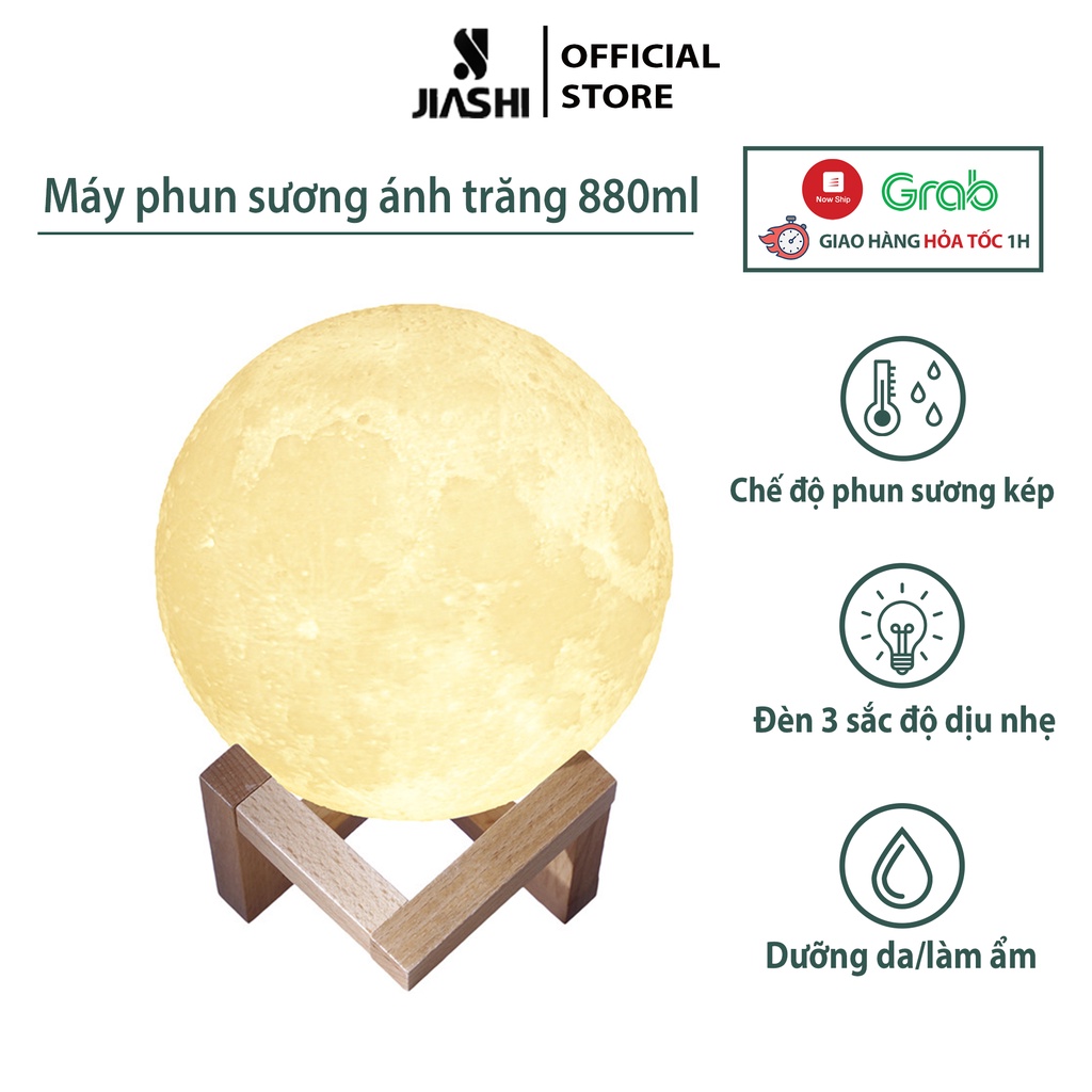 Máy phun sương mặt trăng Jiashi tạo ẩm xông tinh dầu tích hợp đèn ngủ 3 màu dung tích lớn 880ml - MPS06