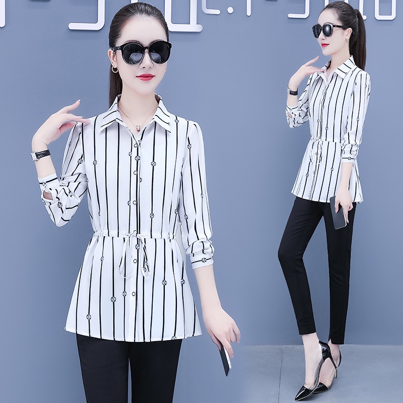 Áo Sơ Mi Voan Kẻ Sọc Dáng Ôm Thời Trang Hàn Quốc Dành Cho Nữ 2022
