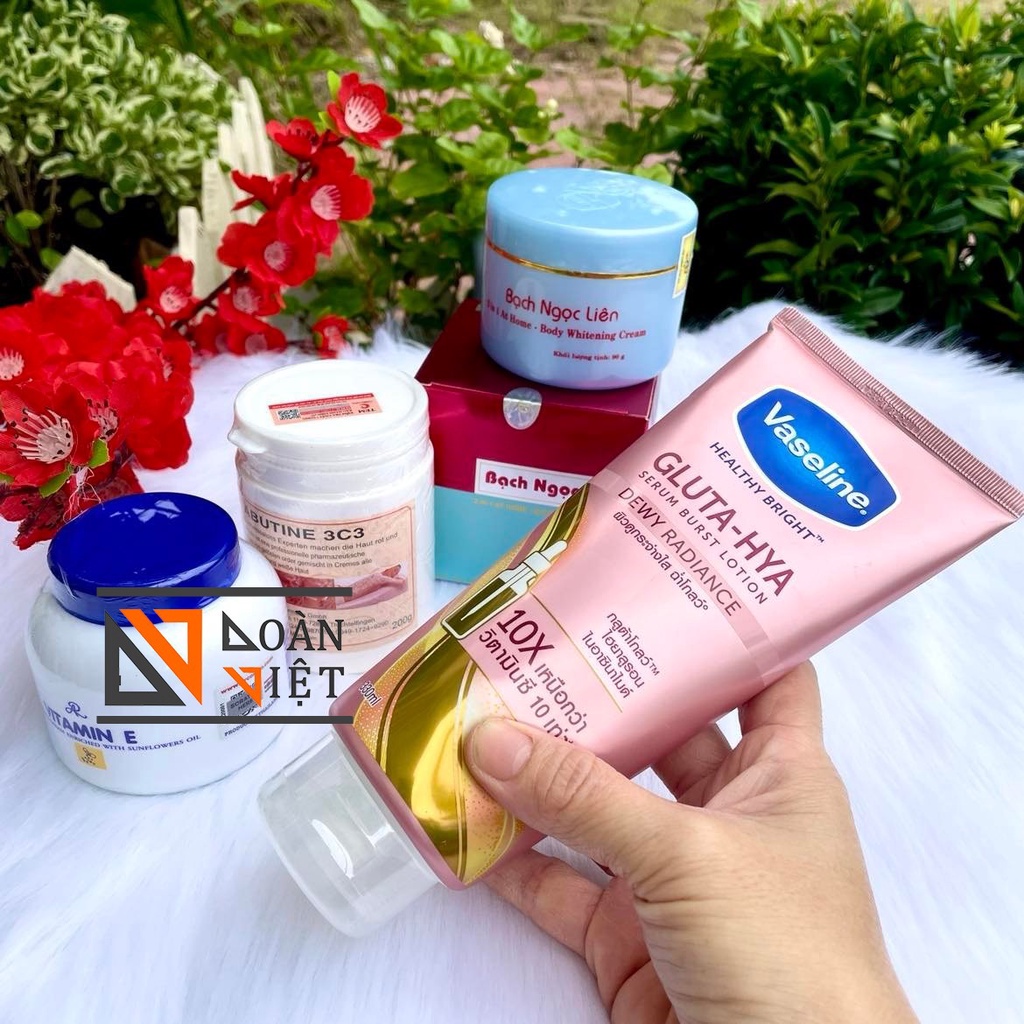 [4 món] Bộ kem Kích trắng, Dưỡng trắng da toàn thân Vaseline+ Bạch Ngọc Liên - ngừa sạm đen ,tái tạo da.Công thức SPA