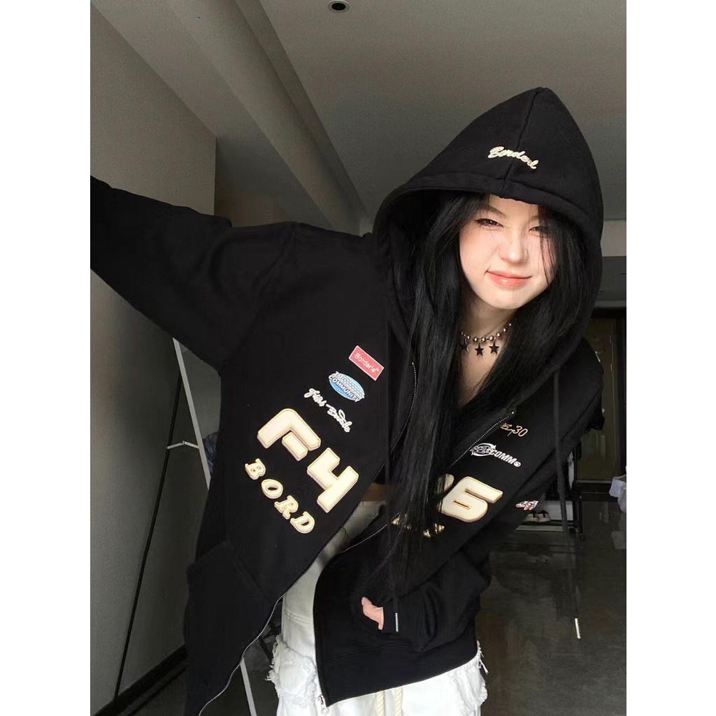 [F426 Elements] Áo Khoác Cardigan Hai Lớp Cotton Nguyên Chất Thêu Họa Tiết Có Khóa Kéo Phong Cách Mới Mùa Thu Dành Cho