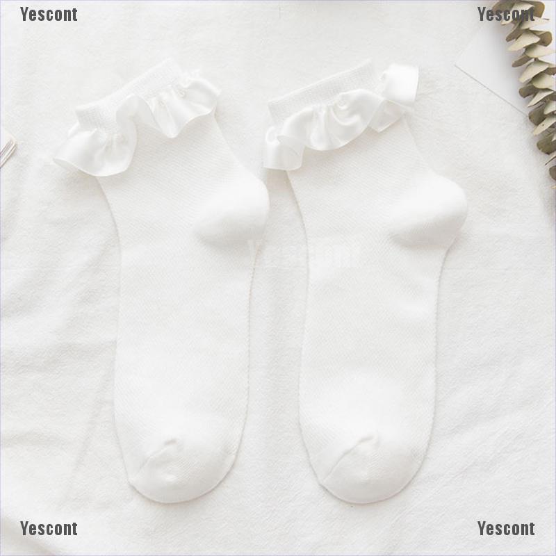 （Yescont）Cute Socks Lolita Ruffle White Frilly Ruffle Princess Socks Woman Happy Socks