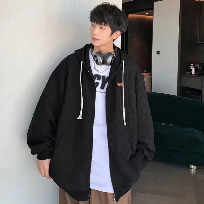 Áo hoodie Một Lớp Tay Dài Màu Trơn Có Khóa Kéo Thời Trang Hàn Quốc Cho Nam Và Nữ