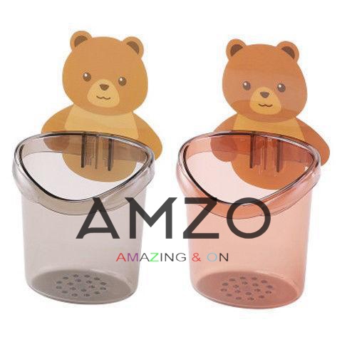 Cốc gấu dán tường đựng bàn chải đánh răng, cốc gấu nâu đựng kem đánh răng AMZO