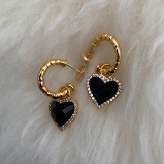 Bông Tai Hình Trái Tim Màu Đen Đính Đá Zircon Phong Cách Âu Mỹ Thời Trang Cho Nữ