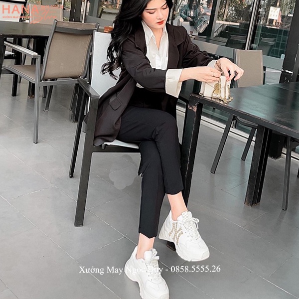 Quần tây nữ công sở lưng cao đi học dài ống đứng suông màu Đen Xanh Than kiểu quần vải nữ công sở cạp cao dày co giãn