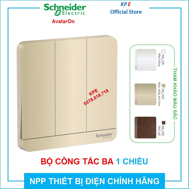 BỘ CÔNG TẮC ĐÈN 3 BA 1 CHIỀU 16A AVATARON VUÔNG SCHNEIDER E8333L1LED_WE_G19 E8333L1LED_WG_G19 E8333L