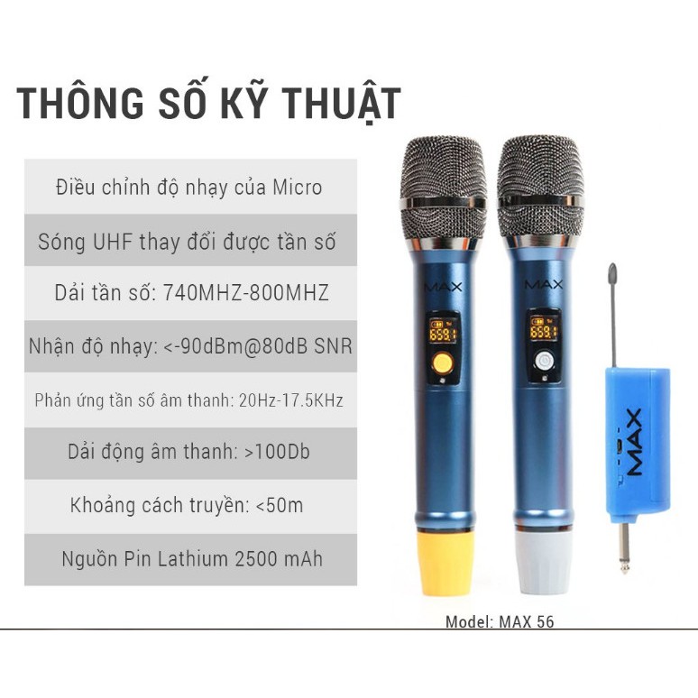 Micro không dây đa năng Max 56 - Hút âm tốt, chống hú hiệu quả