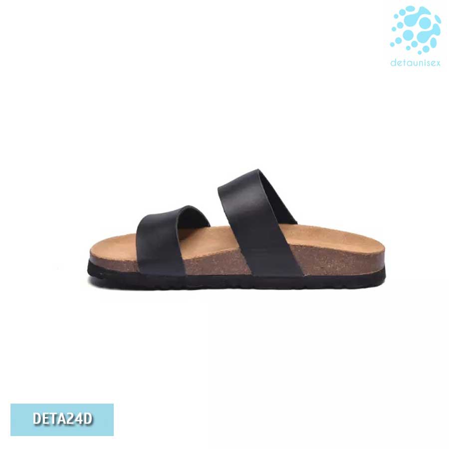 [CỰC RẺ] DÉP ĐẾ TRẤU 2 QUAI NGANG BIRKEN DA PU ĐEN - DETA24D