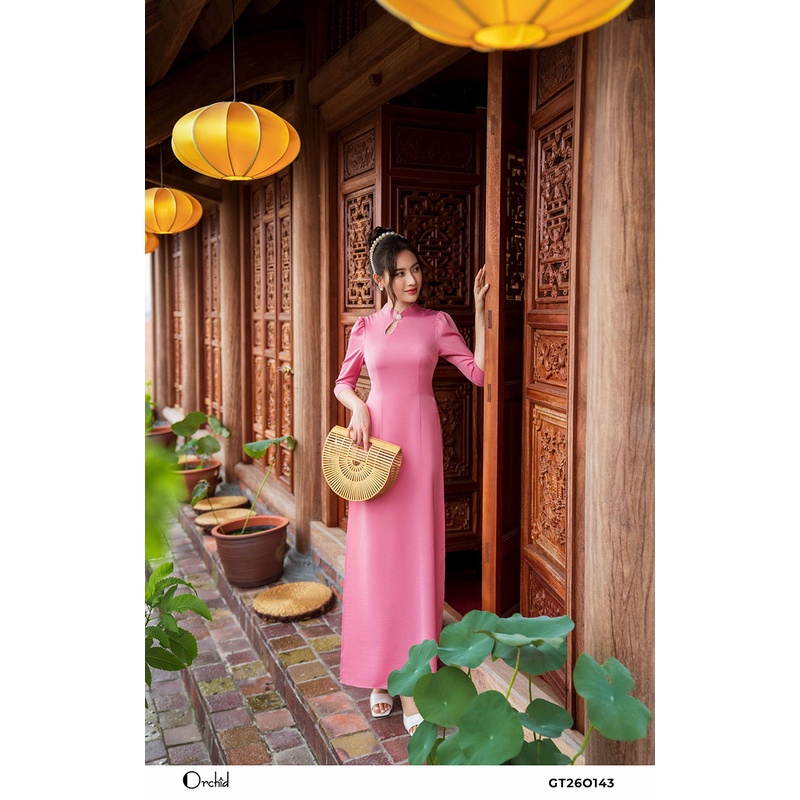Bộ áo dài lụa trơn phối ngọc sang trọng- chất lụa cao cấp orchid GT26O143 | BigBuy360 - bigbuy360.vn