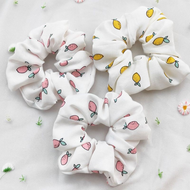 Dây buộc tóc scrunchies hình quả chanh quả dứa dâu