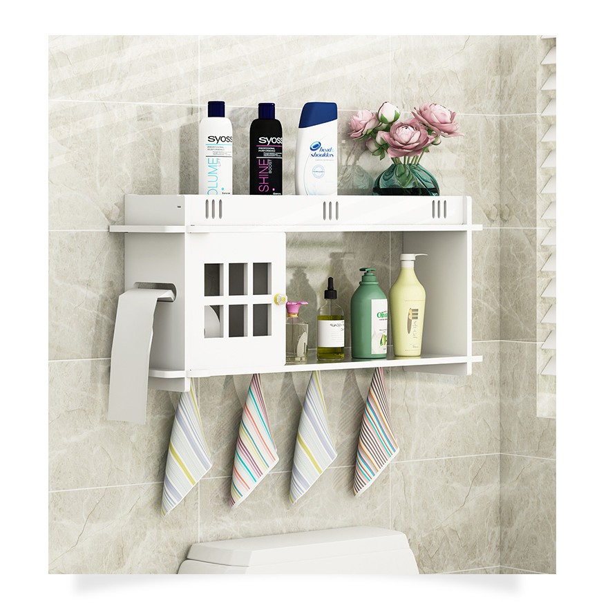 Kệ nhựa DIY treo tường/ nhà tắm có ngăn giấy_RE0124
