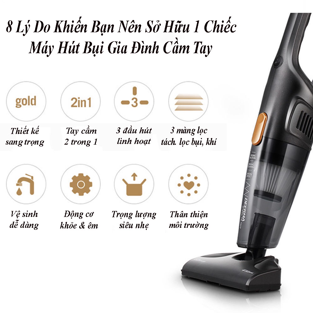 Máy Hút Bụi Cầm Tay Gia Đình Deerma DX115C Công Suất 400W Kèm 3 Đầu Hút - BH 12 Tháng