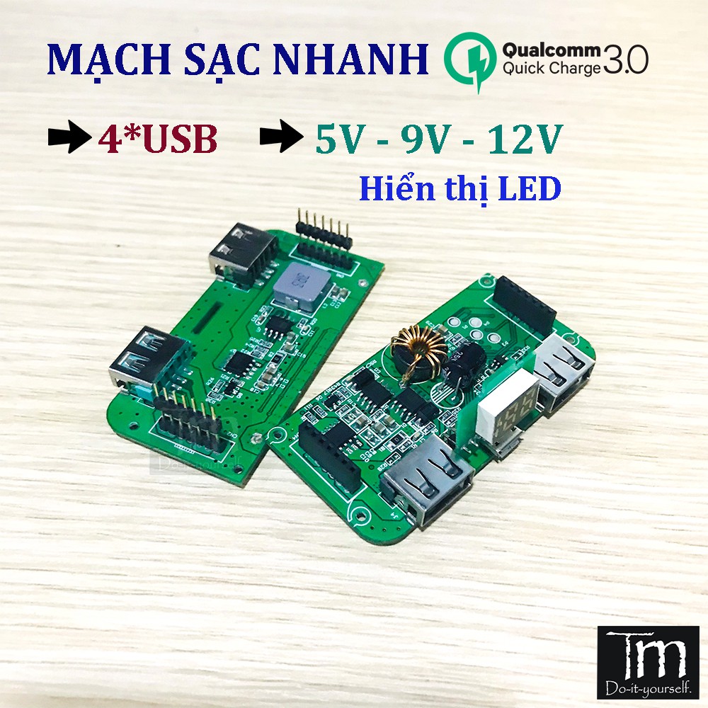 Mạch Sạc Dự Phòng Sạc Nhanh QC3.0 4*USB Mạch 2 Lớp