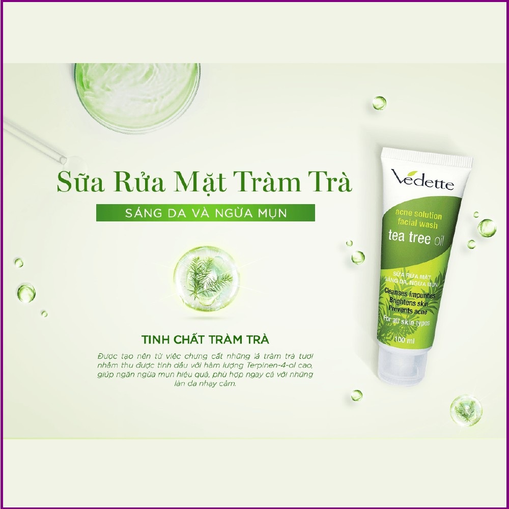 SỮA RỬA MẶT TRÀM TRÀ 100ml TEA TREE OIL VEDETTE - SÁNG DA VÀ NGỪA MỤN - TP05001005013