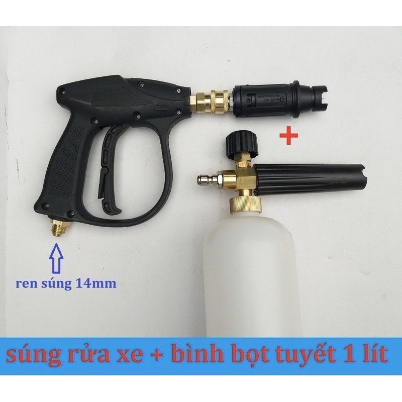 Bình phun bọt tuyết+ Súng xịt rửa xe cho máy rửa xe ( Súng ren 14mm+ Bình phun bọt tuyết 1L)