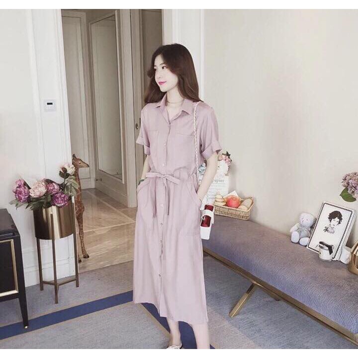 [ẢNH THẬT CUỐI] DM048 - Đầm Maxi Sơ Mi Hồng | BigBuy360 - bigbuy360.vn