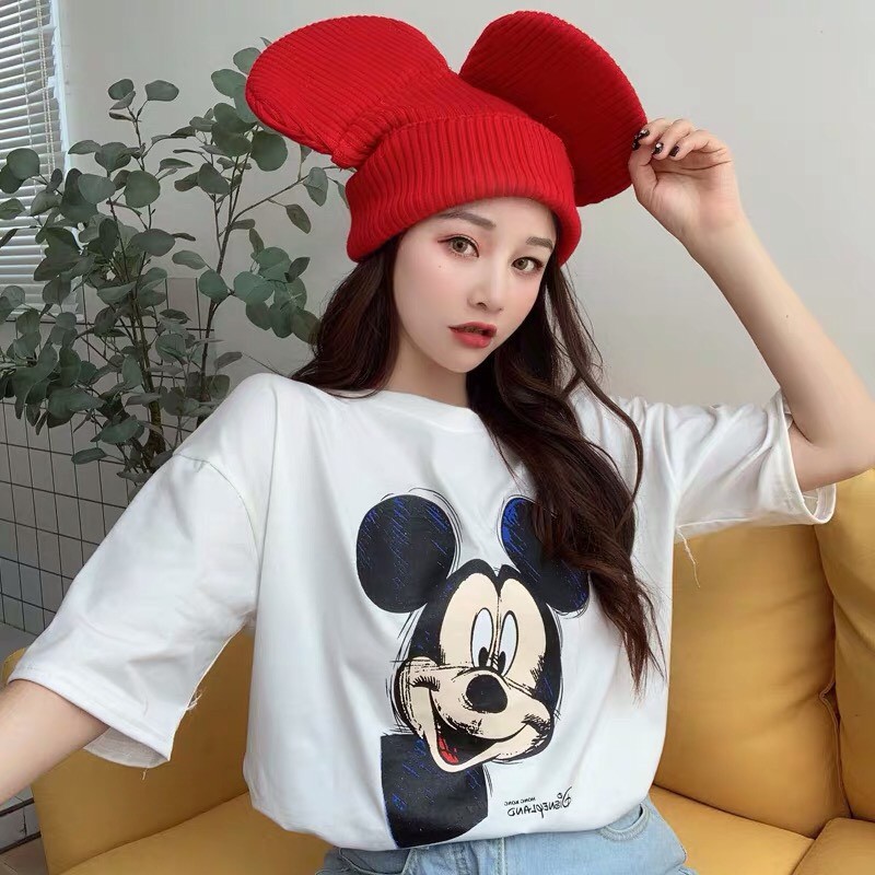 [Thun Hè 2020]Áo Phông Áo Thun In Hình Mickey Face Dáng Rộng Tay Lỡ