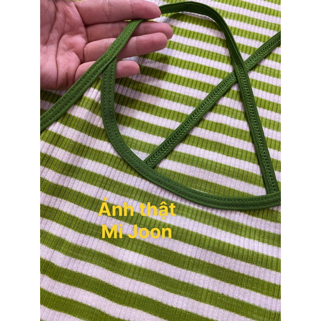 [ MI JOON ] đầm váy body nữ 2 dây chéo lưng chất sọc gân dày dặn co giãn thoải mái D234 | BigBuy360 - bigbuy360.vn