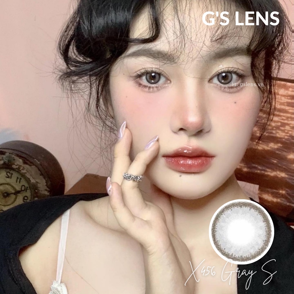 Kính Áp Tròng Lens Xám Xanh Tự Nhiên Tây Sáng Size S 14.2mm Có 0 Đến 6 Độ X456 Gray S