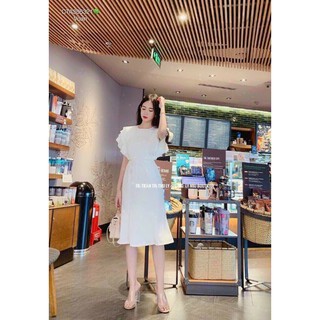 Đầm tay xếp bèo eo kết cườm
