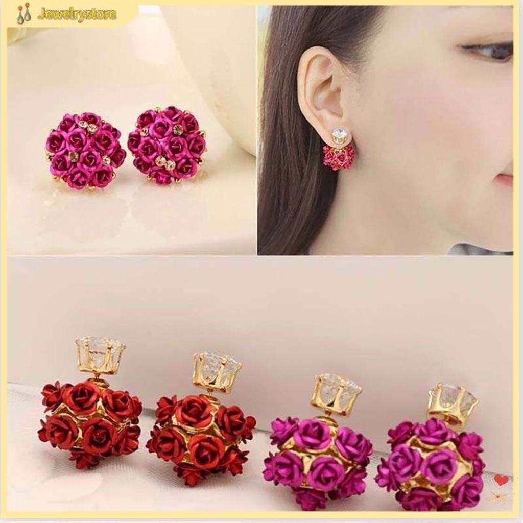 Bông tai hợp kim hình bó hoa có đính đá đầy độc đáo cho nữ