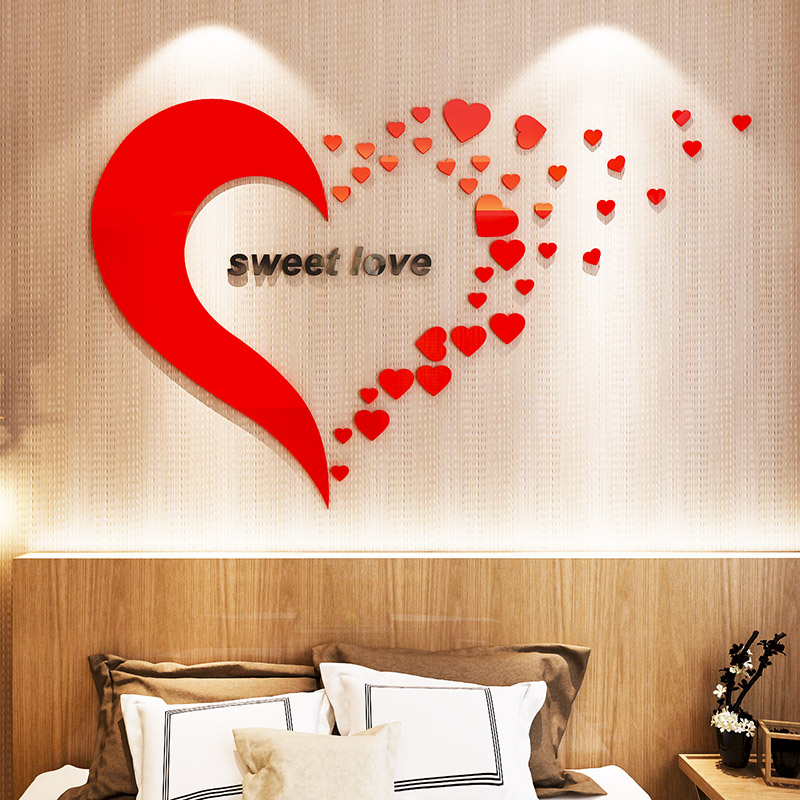 Tranh dán tường mica 3d decor khổ lớn trái tim sweet love lãng mạng trang trí, phòng ngủ, phòng cưới Nhiều Size - EPeBen