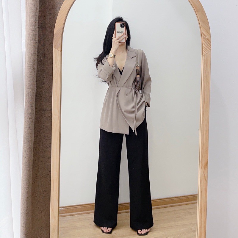 ( Ảnh thật ) A0421 Áo blazer xuông kèm đai