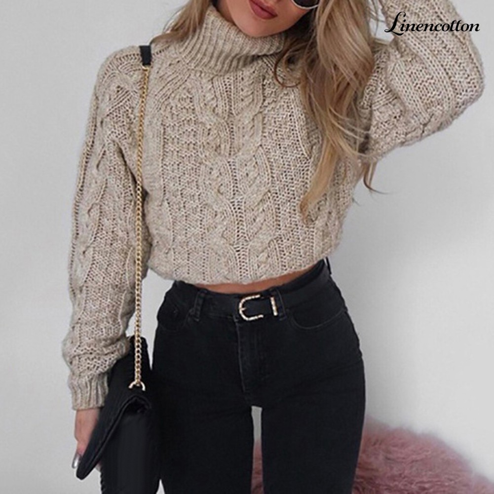 Áo Len Croptop Tay Dài Cổ Lọ Thời Trang Mùa Đông Cho Nữ