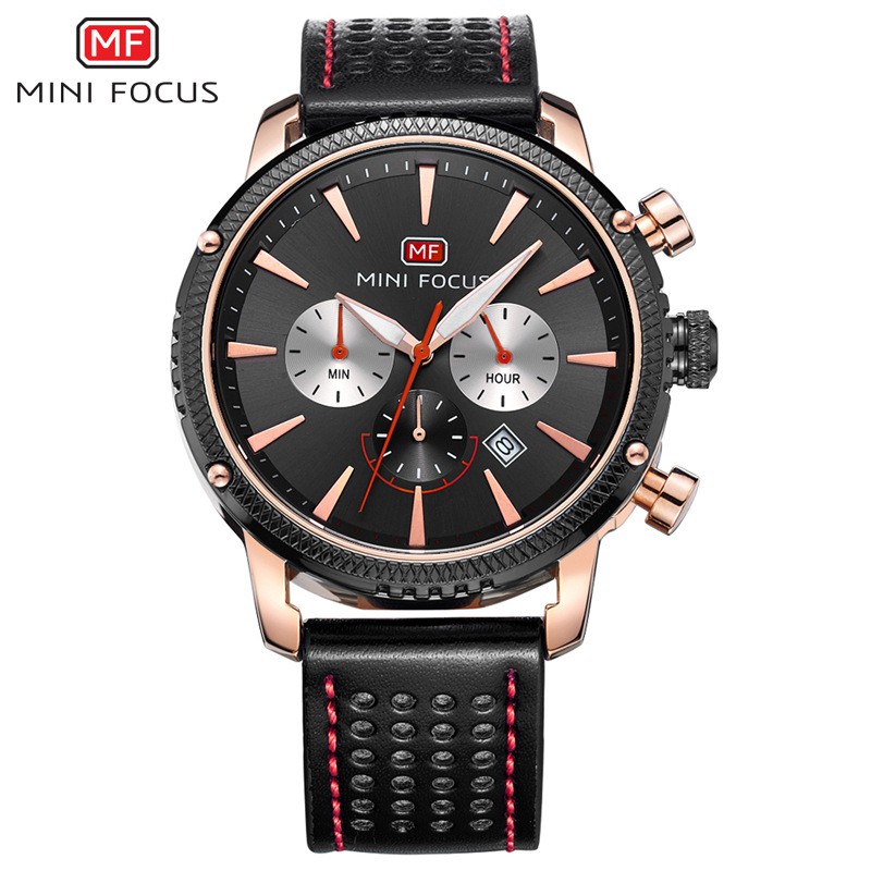 Đồng hồ nam MINI FOCUS 46mm dây da chính hãng kiểu dáng thể thao chạy 6 kim có lịch ngày - MINS4 FD