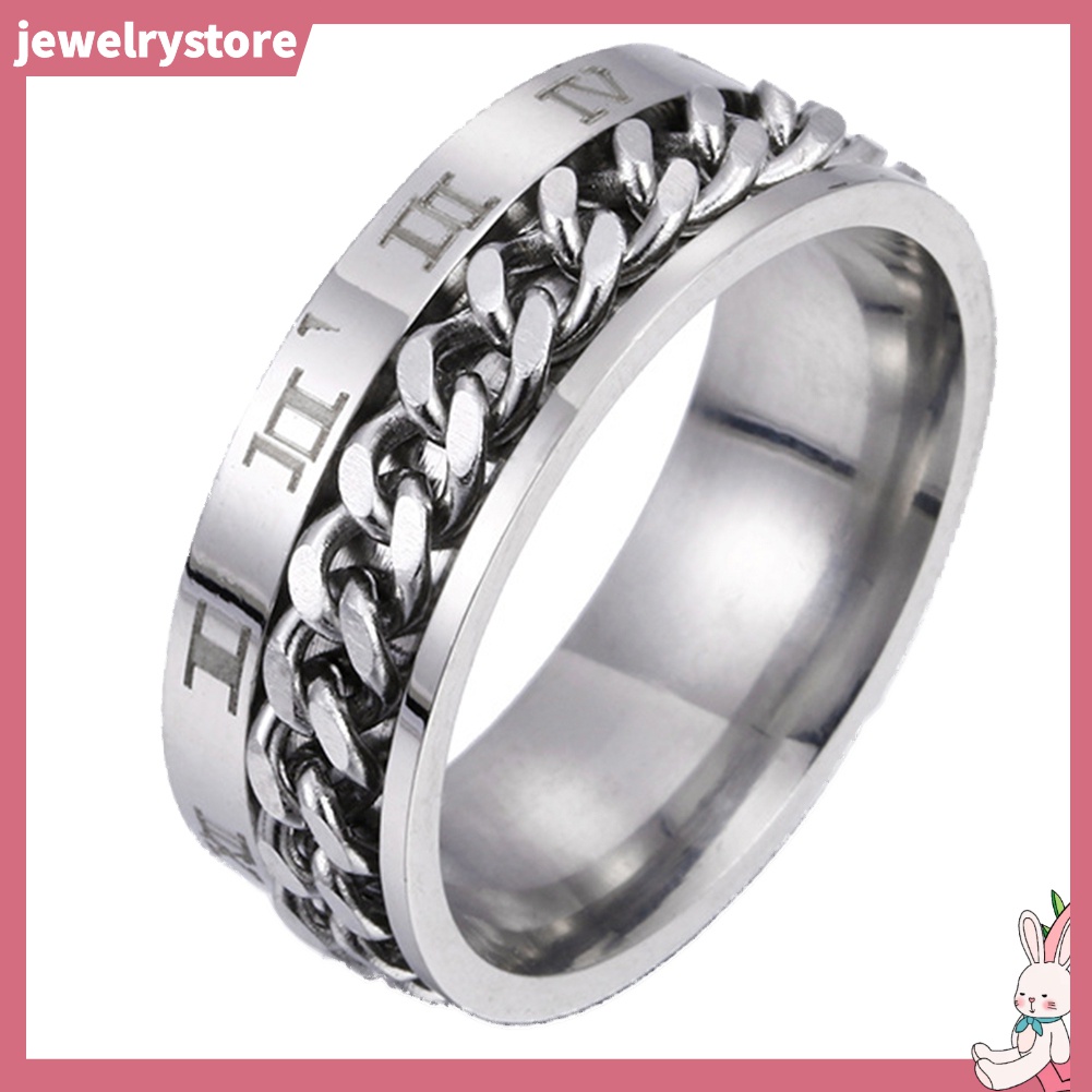 Nhẫn Thép Titan Dạng Dây Xích Xoắn Khắc Chữ Số La Mã Thời Trang Unisex