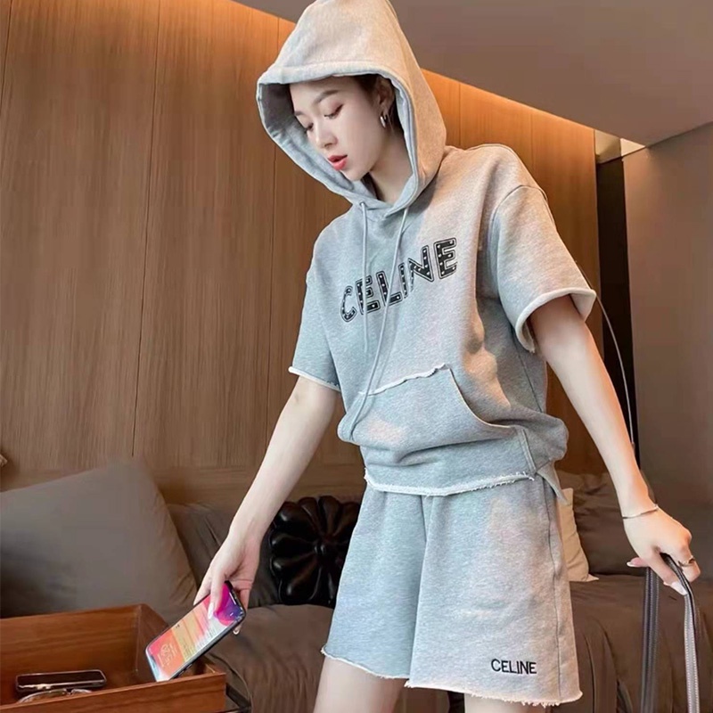 Set Đồ Thể Thao Gồm Áo Nỉ Ngắn Và Quần Ngắn Phong Cách Thể Thao Hàng Mới Phiên Bản Hàn Quốc