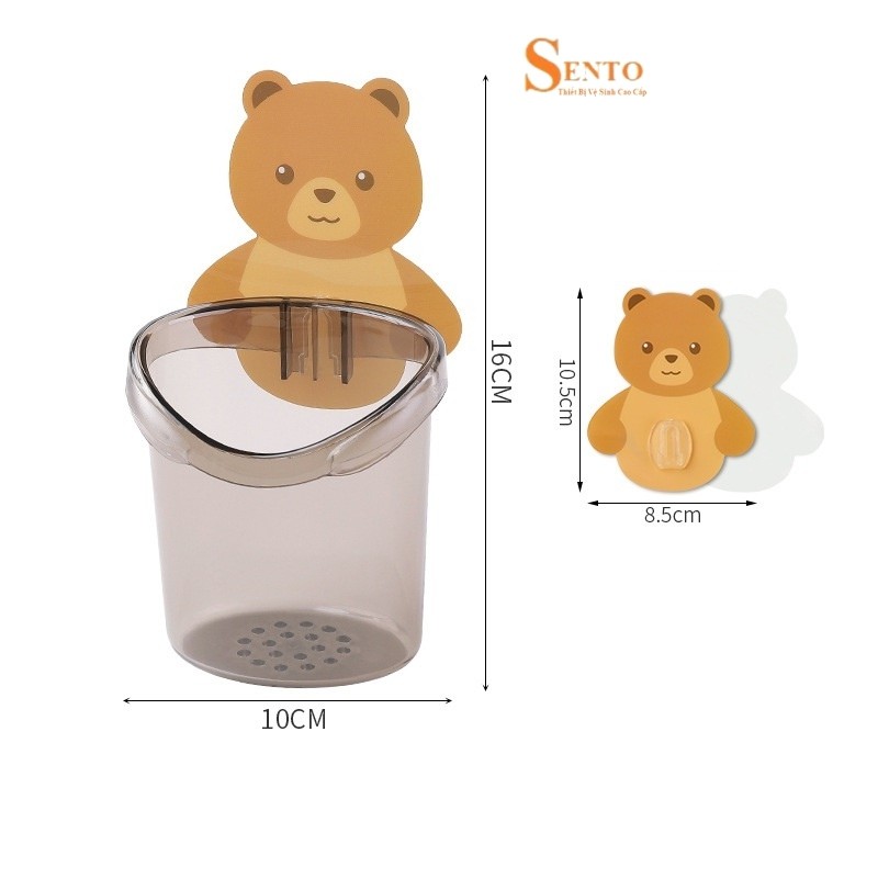 Cốc gấu nâu SENTO đựng bàn chải dán tường trong nhà tắm 2 màu 9.5cm*17cm ST10