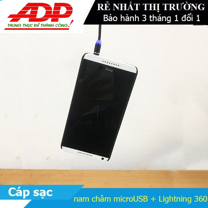 [COMBO 1 DÂY+3 ĐẦU SẠC] Cáp sạc từ hút nam châm đầu Iphone- micro USB - Type C - Dây dù - xoay 360 độ có LED cao cấp