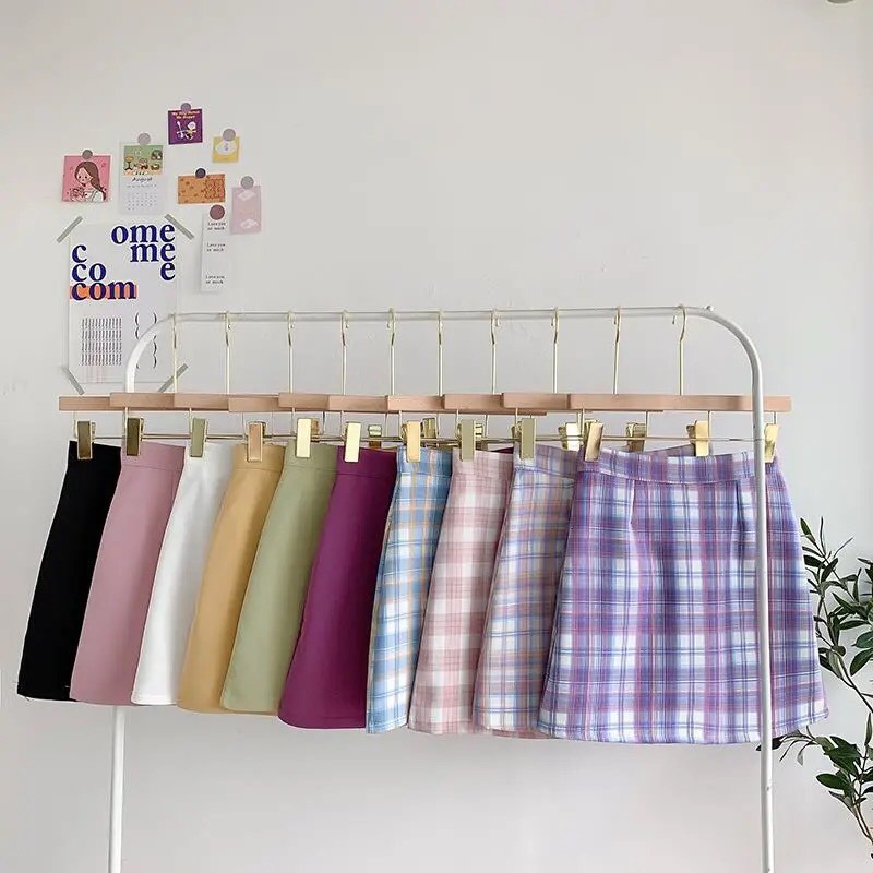 Chân váy chữ a ngắn lưng cao họa tiết sọc, caro, trơn. | BigBuy360 - bigbuy360.vn