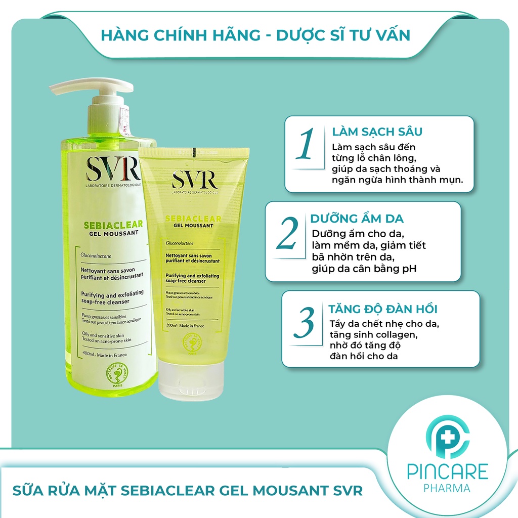 Sữa rửa mặt SVR cho da dầu mụn, srm SVR Sebiaclear Gel Mousant  - Hàng chính hãng - Nhà thuốc PinCare