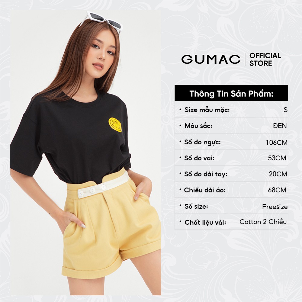 Áo thun nữ in mặt cười GUMAC tay lỡ phong cách unisex ATB455