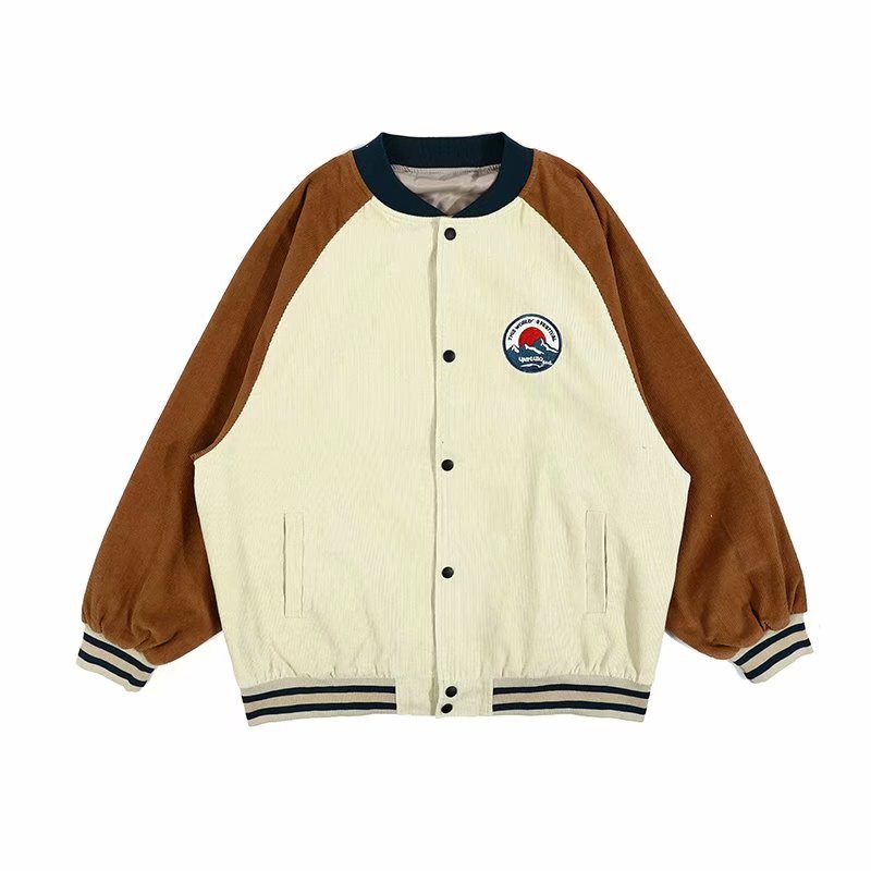 Áo khoác bóng chày nam vải nhung dáng rộng phối màu tương phản cá tính cho nam Hàn Quốc simple retro bomber  new áo dài tay jacket coat top