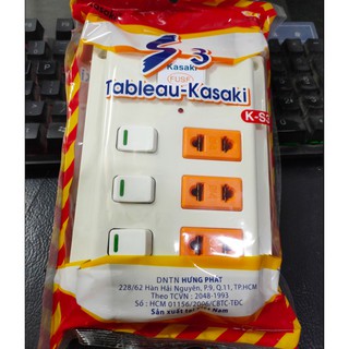 Bảng điện(Taplo) KASAKI TL-S3 -  3 công tắc, 3  lỗ cắm+1 cầu chì