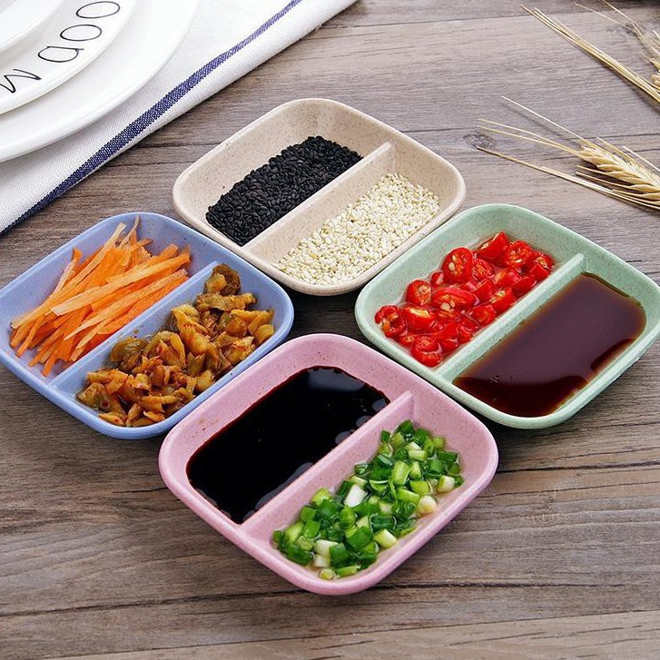 Đĩa Đựng Gia Vị 2 Ngăn - Chén Bát Nhỏ Đựng Nước Mắm, Nước Chấm, Xì Dầu Để Bàn Ăn Lúa Mạch 1580