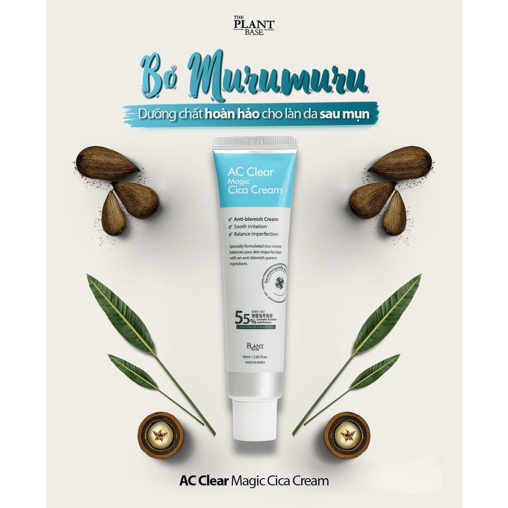 Kem Phục Hồi Da The Plant Base AC Clear Magic Cica Cream Dành Cho Da Mụn 60ml