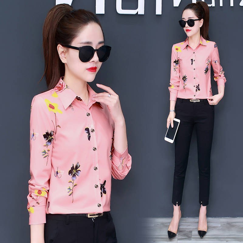 Áo Sơ Mi Chiffon Tay Dài Nhuộm Màu Phong Cách Hàn Quốc Mới 2019 Cho Nữ