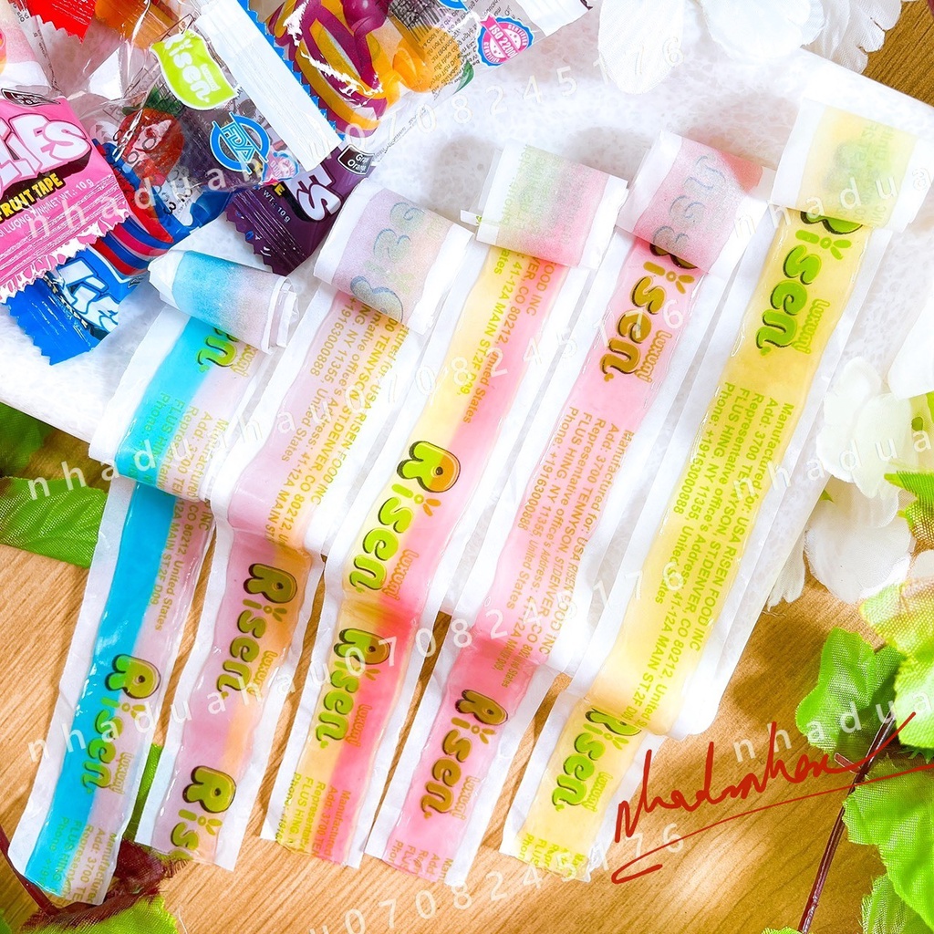 Combo 5 gói kẹo dẻo cuộn vị trái cây dâu/đào xoài/cam nho/dứa/dâu việt quất Risen Mỹ viên 10gam