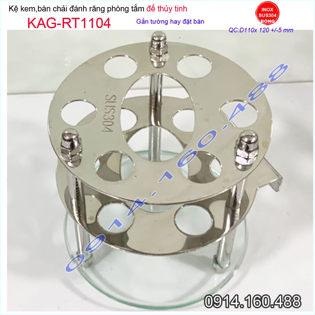 Kệ bàn chải kem đánh răng bằng inox 304 đế thủy tinh KAG-RT1104 mẫu mới thiết kế đẹp sang trọng sử dụng tốt