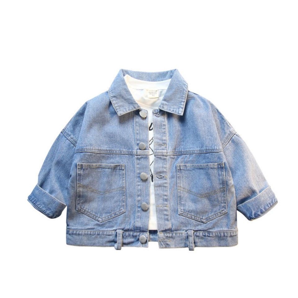 Thời trang nam nữ áo khoác denim jacket dài tay áo khoác trơn màu