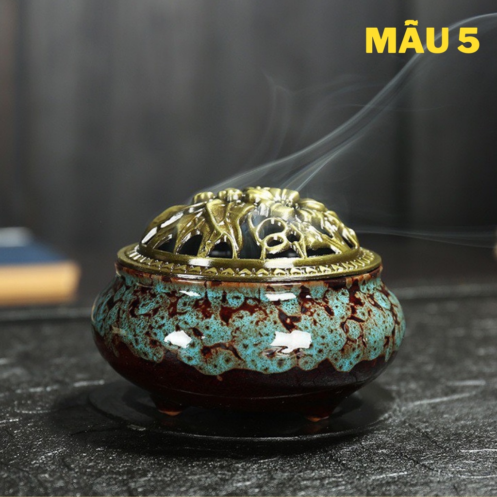 Lư xông trầm hương đỉnh đốt nhang gốm sứ cao cấp
