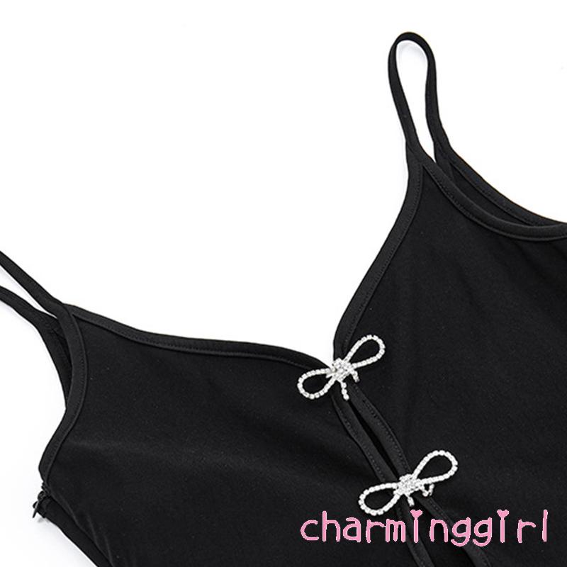 Đầm Ngắn Cổ Chữ V Màu Đen Hở Lưng Phối Nơ Thời Trang Mùa Hè Cho Nữ