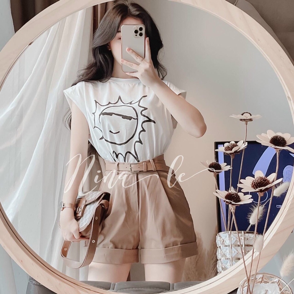 Sét bộ đùi gấp lai có con đỉa &amp; áo in mặt trời cực cute thích hợp đi chơi