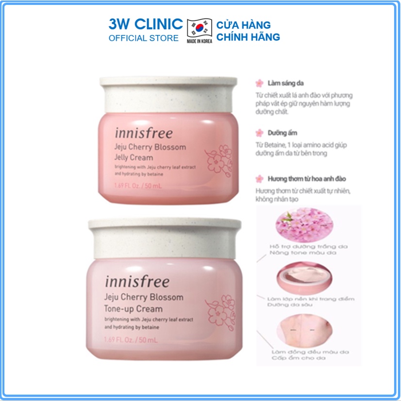 Bộ dưỡng trắng da - Bộ dưỡng ẩm từ hoa anh đào đảo Jeju innisfree Cherry Blossom Hàn Quốc 50ml