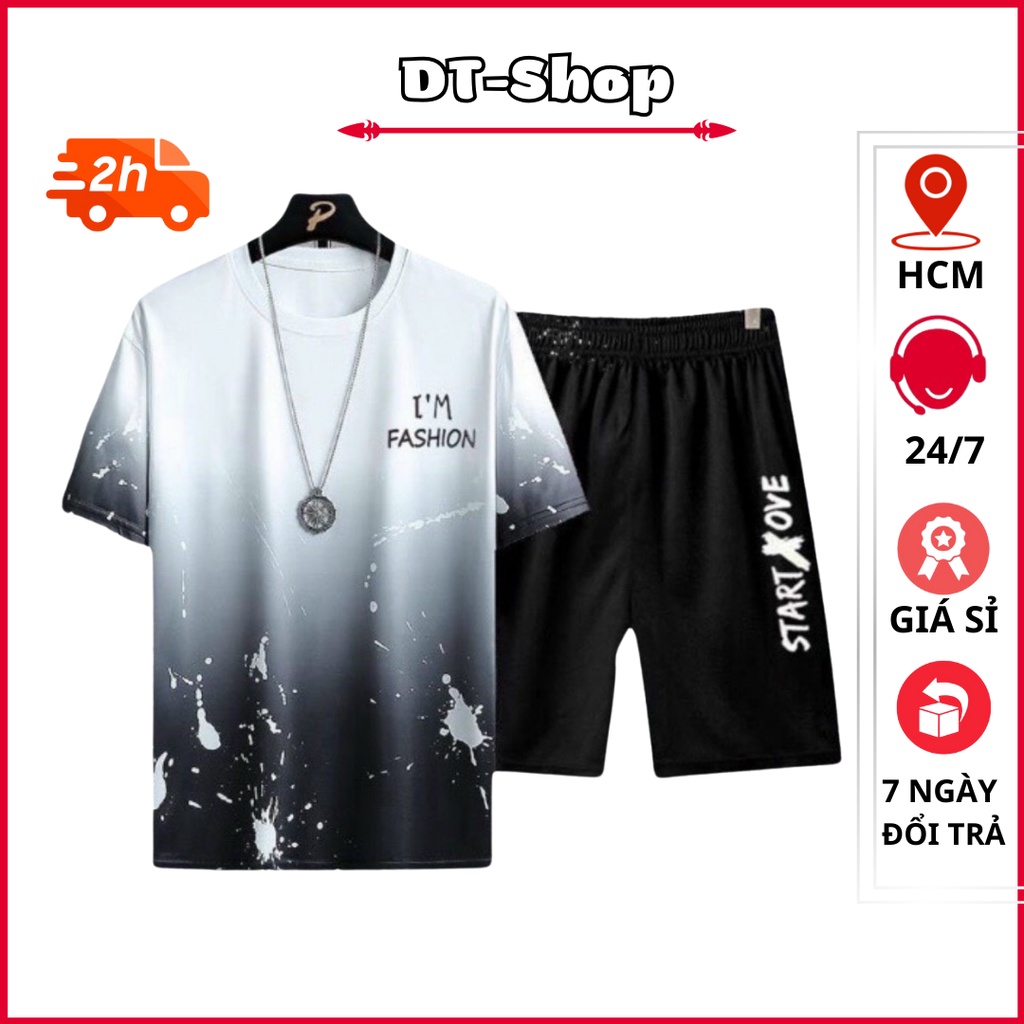 Bộ Quần Áo Thun Nam Nữ Unisex Mùa Hè Ngắn Tay Cổ Tròn Họa Tiết Loang Vẩy Sơn Hot Trend Thời Trang DT SHOP QA NAM S0